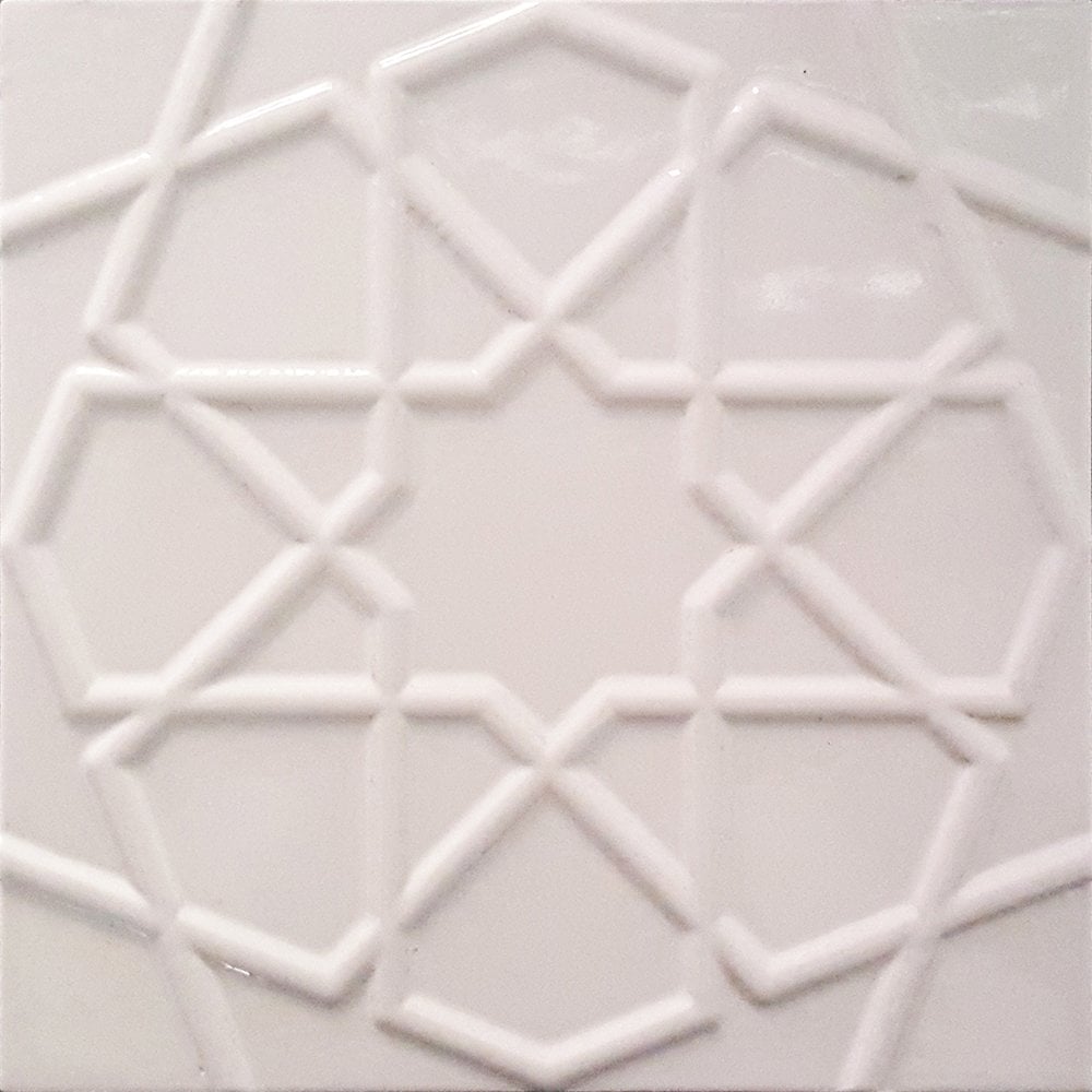 20x20 Cm Relief White Seljuk Star Pattern Ceramic Tile, 1 sqm2 (10 sqf ) ,set of 1 m2 ,25 pcs Unique turkish tiles,relief tile,