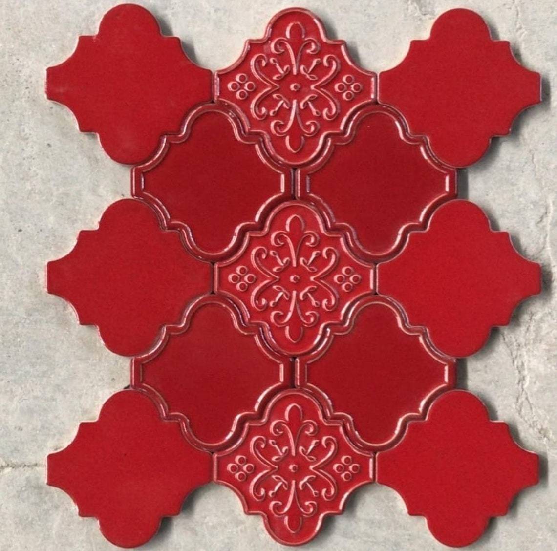 12×12 Ottoman Floral Arabesque Red Tile Ceramic 1 sqm2 (10 sqf ) ,set of 1 m2 ,105 pcs Unique turkish tiles,ceramic mosaic tiles,