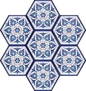 21×23 cm Iznik Patterned Hexagonal Tile Tile ,Ottoman Seljuk tiles,Bathroom Tiles, Kitchen Tile, 4x pcs Turquoise Ceramic Tile