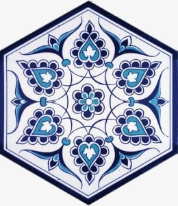 21×23 cm Iznik Patterned Hexagonal Tile Tile ,Ottoman Seljuk tiles,Bathroom Tiles, Kitchen Tile, 4x pcs Turquoise Ceramic Tile