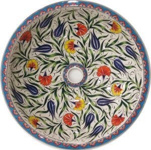 Tile Sink,Anatolia Handmade sink,Moroccan wash basin,Hand painted ,,Color Tulips Pattern sink,42 cm diameter 14 cm high tile sink