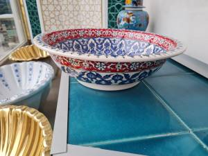 Tile Sink,Anatolia Handmade sink,Moroccan wash basin,Hand painted and handmade,Ceramic Basin,blue sink,42 cm diameter 14 cm high tile sink