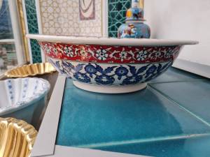 Tile Sink,Anatolia Handmade sink,Moroccan wash basin,Hand painted and handmade,Ceramic Basin,blue sink,42 cm diameter 14 cm high tile sink