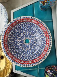 Tile Sink,Anatolia Handmade sink,Moroccan wash basin,Hand painted and handmade,Ceramic Basin,blue sink,42 cm diameter 14 cm high tile sink