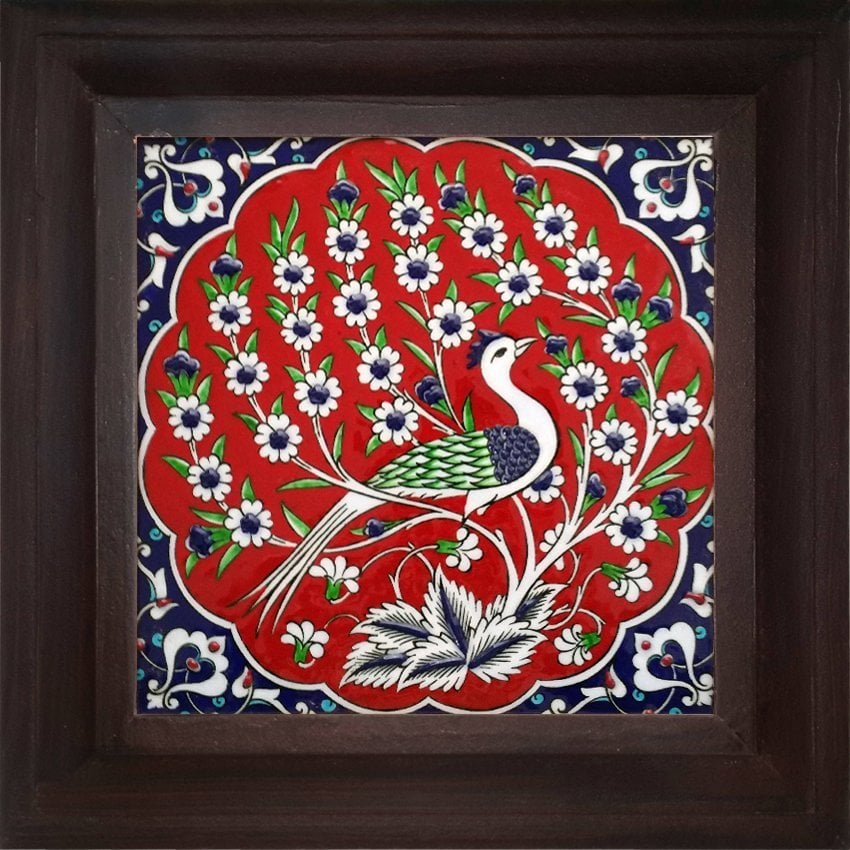 Red Peacock Kütahya Tile Board,Decorative tiles,ottoman art tile,Accent Tiles Board, Decorative Living Room Tiles,Wall art decor gifts