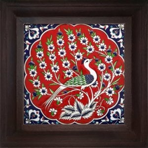 Red Peacock Kütahya Tile Board,Decorative tiles,ottoman art tile,Accent Tiles Board, Decorative Living Room Tiles,Wall art decor gifts