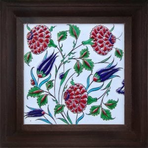 Three Carnation Iznik Kütahya Tile Panel,Decorative tiles,ottoman art tile,Accent Tiles Board, Decorative Living Room Tiles,decor gifts