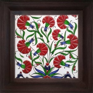 Carnation Garden Iznik Kütahya Tile Panel,Decorative tiles,ottoman art tile,Accent Tiles Board, Decorative Living Room Tiles,decor gifts