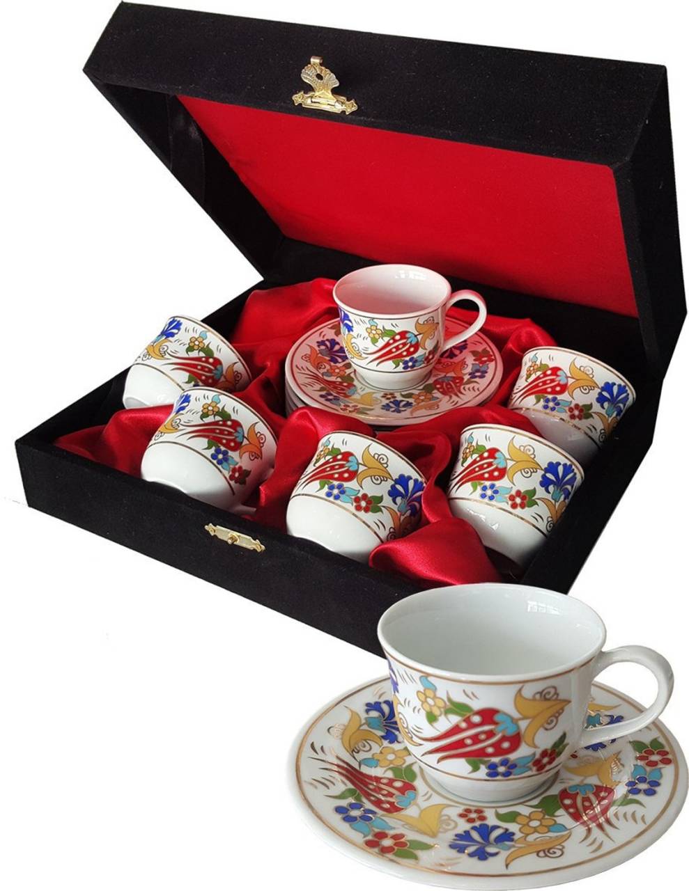 Turkish coffee Porcelain cup set,Espreso Cups Set,12 piece traditional ,Gold Gilded Porcelain Cup Set Velvet Box ,Christmas gift