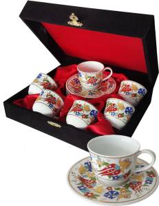 Turkish coffee Porcelain cup set,Espreso Cups Set,12 piece traditional ,Gold Gilded Porcelain Cup Set Velvet Box ,Christmas gift