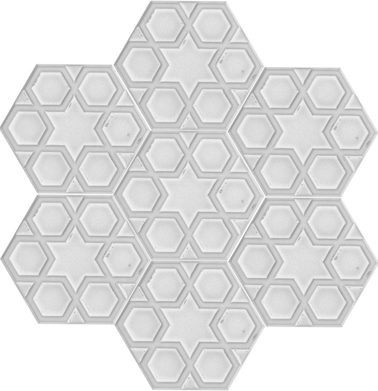 15×17 Cm Relief Star White Hexagonal Ceramic Tile 4pcs