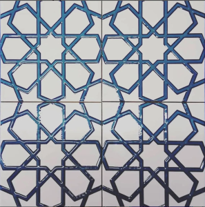 20x20 cm Turquoise White Turkmen Star Tile , 1 sqm2 (10 sqf ) ,set of 1 m2 ,25 pcs Unique turkish tiles,relief tile,floor tile