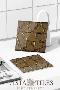 20x20 Cm Star Kutahya Gold Seljuk Pattern Tile,, 1 sqm2 (10 sqf ) ,set of 1 m2 ,25 pcs Unique turkish tiles,relief tile